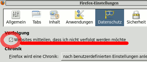 Do not track Einstellung im Firefox
