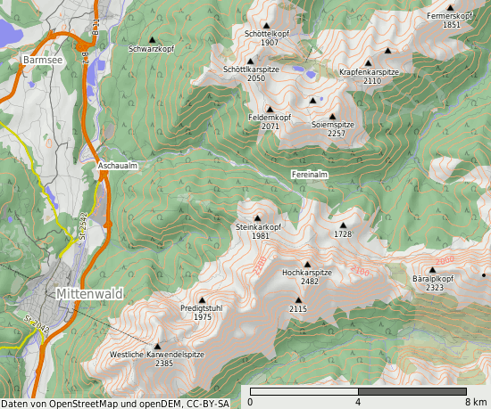 Topographische Karte aus OpenStreetMap-Daten