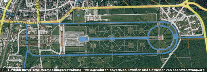 Luftbild mit Strassen und Gewässern aus OSM